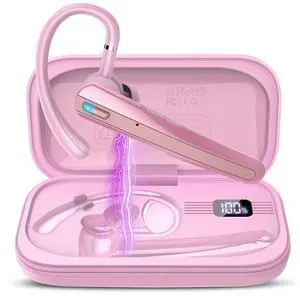 Bluetooth Headset V5.3, Wireless Headset with ENC Noise Canceling Mic, 120Hrs Talk Single-Ear Bluetooth Earpiece, LED Display, IP7 Waterproof Hand-Free Earphone for Business/Trucker/Driver, Pink Bluetooth Headset V5.3, Wireless Headset with ENC Noise Canceling Mic, 120Hrs Talk Single-Ear Bluetooth Earpiece, LED Display, IP7 Waterproof Hand-Free Earphone for Business/Trucker/Driver, Pink