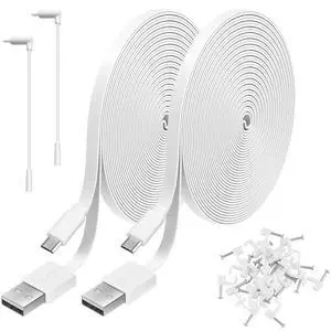 2 Pack 20FT Power Extension Cable Compatible with Wyze Cam V4,Wyze Cam v3,Wyze Cam Pan,WYZE Cam OG,NestCam Indoor,Blink,Amazon Cloud Camera,USB to Micro USB Durable Charging and Data Sync Cord(White) 2 Pack 20FT Power Extension Cable Compatible with Wyze Cam V4,Wyze Cam v3,Wyze Cam Pan,WYZE Cam OG,NestCam Indoor,Blink,Amazon Cloud Camera,USB to Micro USB Durable Charging and Data Sync Cord(White)