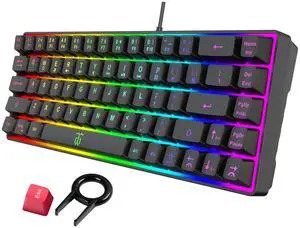 60% Gaming Keyboard, Rainbow Backlit Mini Membrane Keyboard for Windows PC Gamers(68 Keys, Black Rainbow) 60% Gaming Keyboard, Rainbow Backlit Mini Membrane Keyboard for Windows PC Gamers(68 Keys, Black Rainbow)