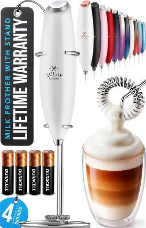 Powerful Milk Frother Wand With Duracell Batteries - Ultra Fast Handheld Drink Mixer - Electric Whisk Foam Maker for Coffee, Lattes, Cappuccino & Matcha - Z1 Motor - Blizzard White Powerful Milk Frother Wand With Duracell Batteries - Ultra Fast Handheld Drink Mixer - Electric Whisk Foam Maker for Coffee, Lattes, Cappuccino & Matcha - Z1 Motor - Blizzard White