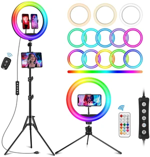 12.3" Ring Light with Stand, 75" Tripod and Desk Tripod, 2 Holders | Ring Light Tripod with 3 CCT Mode, 96 Color Modes, Wireless Remote, Great Selfie Light for Live Stream/Makeup/YouTube/TikTok 12.3" Ring Light with Stand, 75" Tripod and Desk Tripod, 2 Holders | Ring Light Tripod with 3 CCT Mode, 96 Color Modes, Wireless Remote, Great Selfie Light for Live Stream/Makeup/YouTube/TikTok