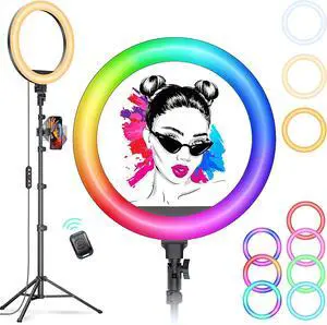 10.2" Selfie Ring Light with 65" Adjustable Tripod Stand & Phone Holder for Live Stream/Makeup, Upgraded Dimmable LED Ringlight for Tiktok/YouTube/Zoom Meeting/Photography (RGB) 10.2" Selfie Ring Light with 65" Adjustable Tripod Stand & Phone Holder for Live Stream/Makeup, Upgraded Dimmable LED Ringlight for Tiktok/YouTube/Zoom Meeting/Photography (RGB)