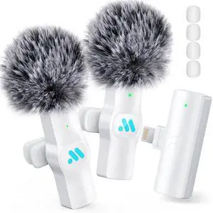 2pcs Lavalier Wireless Microphone for iPhone iPad Video Recording,Mini Microphone for Game Live Streaming,interviews,YouTube,TikTok,Vlog(White) 2pcs Lavalier Wireless Microphone for iPhone iPad Video Recording,Mini Microphone for Game Live Streaming,interviews,YouTube,TikTok,Vlog(White)