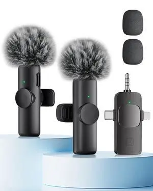 Wireless Microphone for iPhone iPad Android Phone and Camera, 2 Pack Wireless Lavalier Lapel Mic with Noise Reduction, 3 in 1 Mini Microphone for Video Recording Interview Podcast YouTube TikTok Vlog Wireless Microphone for iPhone iPad Android Phone and Camera, 2 Pack Wireless Lavalier Lapel Mic with Noise Reduction, 3 in 1 Mini Microphone for Video Recording Interview Podcast YouTube TikTok Vlog