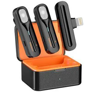 Wireless Lavalier Microphone for iPhone iPad, 2 Pcs Professional Mics with Charging Case for Record Interview, Vlogs, Podcast, Live Streaming Wireless Lavalier Microphone for iPhone iPad, 2 Pcs Professional Mics with Charging Case for Record Interview, Vlogs, Podcast, Live Streaming