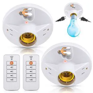 2 Pack Upgraded Remote Control Plastic Light Fixture with 2 Grounded Outlet and Timer Function, 125V 660W Light Bulb Fixture Socket Outlet, Ceiling Lampholder for Garage, Basement, Closet 2 Pack Upgraded Remote Control Plastic Light Fixture with 2 Grounded Outlet and Timer Function, 125V 660W Light Bulb Fixture Socket Outlet, Ceiling Lampholder for Garage, Basement, Closet