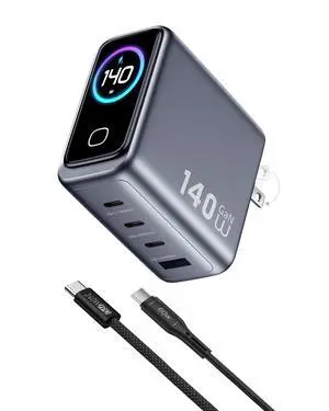 USB C Charger Block 140W Smart Display Touch Control Charging Block Foldable Compact Wall Plug 4 Port PD PPS GaN Charger with 2 Pcs 5Ft Cable for MacBook iPad iPhone 17/16/15 Series Tablet Laptop USB C Charger Block 140W Smart Display Touch Control Charging Block Foldable Compact Wall Plug 4 Port PD PPS GaN Charger with 2 Pcs 5Ft Cable for MacBook iPad iPhone 17/16/15 Series Tablet Laptop
