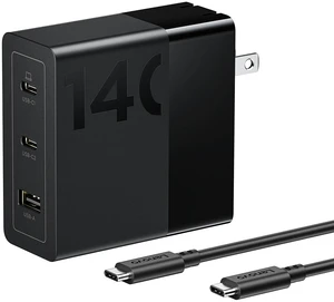 140W USB C Charger, GaN Power Adapter with 3-Port Fast Charging, PD 3.1 Compatible, Black, for ThinkPad, MacBook, iPhone, Samsung Galaxy, with 240W Cable 140W USB C Charger, GaN Power Adapter with 3-Port Fast Charging, PD 3.1 Compatible, Black, for ThinkPad, MacBook, iPhone, Samsung Galaxy, with 240W Cable