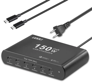 UDOLI 150W Charging Station for Multiple Devices, 6-Port GaN USB (100W Max) PD Fast Charger Block with USB-C to USB C 100W Cable for iPhone 16 15 iPad Pro Tablets Laptop MacBook Pro Dell and More UDOLI 150W Charging Station for Multiple Devices, 6-Port GaN USB (100W Max) PD Fast Charger Block with USB-C to USB C 100W Cable for iPhone 16 15 iPad Pro Tablets Laptop MacBook Pro Dell and More