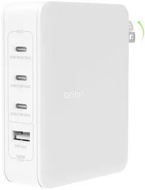 4-Port Charger Block 140W, GaN Charger USB-C Power Delivery Fast Charge & USB-A Port - MacBook, Apple iPhone 17, Air, iPad, Samsung Galaxy S25, Google Pixel 10, Nintendo Switch 2 & More - White 4-Port Charger Block 140W, GaN Charger USB-C Power Delivery Fast Charge & USB-A Port - MacBook, Apple iPhone 17, Air, iPad, Samsung Galaxy S25, Google Pixel 10, Nintendo Switch 2 & More - White