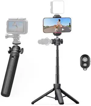 Mini Tripod, Lightweight Phone Tripod with Remote, Portable Selfie Stick for iPhone with Cold Shoe & Phone Holder, Extendable Cell Phone Stand Compatible with iPhone/Android/GoPro/Insta360 Mini Tripod, Lightweight Phone Tripod with Remote, Portable Selfie Stick for iPhone with Cold Shoe & Phone Holder, Extendable Cell Phone Stand Compatible with iPhone/Android/GoPro/Insta360