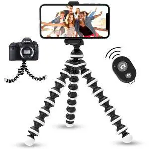 TALK WORKS Flexible Tripod for iPhone, Android, Camera - Bendable Legs, Adjustable Stand Holder with Mini Wireless Remote for Selfies, Vlogging, Beauty/Makeup, Live Streaming/Recording - Black TALK WORKS Flexible Tripod for iPhone, Android, Camera - Bendable Legs, Adjustable Stand Holder with Mini Wireless Remote for Selfies, Vlogging, Beauty/Makeup, Live Streaming/Recording - Black