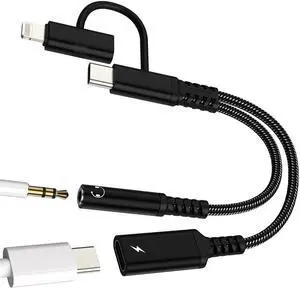 USB C Lightning to 3.5mm Headphone Jack Adapter (2 in 2) for Iphone 17 16 15 14 Aux Audio Cable for Apple Splitter Dongle Charger Type C Cord Car Charging for Ipad Dual Lighting Compatible for Samsung USB C Lightning to 3.5mm Headphone Jack Adapter (2 in 2) for Iphone 17 16 15 14 Aux Audio Cable for Apple Splitter Dongle Charger Type C Cord Car Charging for Ipad Dual Lighting Compatible for Samsung