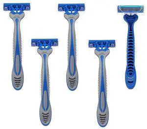 Triple Blade Disposable Razors with Lubricating Strip, Individually Wrapped, Ergonomic TPE Grip Handle, 5 Pack (Blue/Gray) Triple Blade Disposable Razors with Lubricating Strip, Individually Wrapped, Ergonomic TPE Grip Handle, 5 Pack (Blue/Gray)