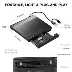 External CD DVD Drive cd burner, Play & Burn 2-in-1 Portable Slim CD/DVD +/-RW Burner Reader Writer Player for Laptop Desktop PC Mac Windows Linux macOS (Brushed black with protective case) External CD DVD Drive cd burner, Play & Burn 2-in-1 Portable Slim CD/DVD +/-RW Burner Reader Writer Player for Laptop Desktop PC Mac Windows Linux macOS (Brushed black with protective case)