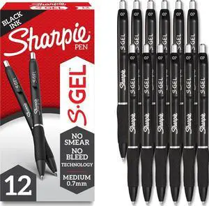S-Gel Gel Pens, Black Barrel, Medium Point (0.7mm), Black Gel Ink, 12 Count - Home, Office, School, Journaling, Writing, Note-Taking, Teacher Supplies S-Gel Gel Pens, Black Barrel, Medium Point (0.7mm), Black Gel Ink, 12 Count - Home, Office, School, Journaling, Writing, Note-Taking, Teacher Supplies