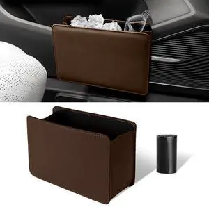 Car Trash Can, Auto Leather Trash Bin Garbage Organizer Holder with One Roll Trash Bag, Mini Foldable Dustbin Storage Bag Container, Multi-Function Trash Box for Car SUV (Brown) Car Trash Can, Auto Leather Trash Bin Garbage Organizer Holder with One Roll Trash Bag, Mini Foldable Dustbin Storage Bag Container, Multi-Function Trash Box for Car SUV (Brown)
