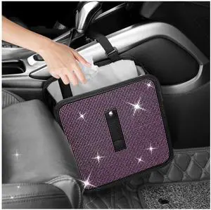Bling Car Trash Can with Rhinestone,Foldable Car Garbage Can for in-Vehicle Waste Disposal,Multipurpose Hanging Back Seat Organizer & Decorations Fit for Most Cars Trucks (Pink) Bling Car Trash Can with Rhinestone,Foldable Car Garbage Can for in-Vehicle Waste Disposal,Multipurpose Hanging Back Seat Organizer & Decorations Fit for Most Cars Trucks (Pink)