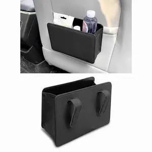 Car Trash Can, Leather Waterproof Multifunctional Organizer, Foldable Hanging Storage Bin with Metal Back Clip, Interior Accessory for Door & Center Console & Seat Back (Black) Car Trash Can, Leather Waterproof Multifunctional Organizer, Foldable Hanging Storage Bin with Metal Back Clip, Interior Accessory for Door & Center Console & Seat Back (Black)