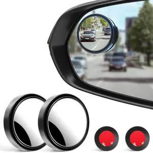 2PCS Round Blind Spot Mirror, HD Glass and ABS Housing Convex Wide Angle Rearview Mirror with Adjustable Stick for Universal Car, Black 2PCS Round Blind Spot Mirror, HD Glass and ABS Housing Convex Wide Angle Rearview Mirror with Adjustable Stick for Universal Car, Black