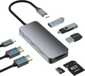 Docking Station Dual Monitor for Dell/HP/Lenovo/Mac Laptop, USB C Laptop Docking Station Dual Monitor, Dual HDMI Adapter for 2 Monitors, 8 in 1 USB C Hub Multiport Adapter with HDMI/USB/PD/SD/TF Docking Station Dual Monitor for Dell/HP/Lenovo/Mac Laptop, USB C Laptop Docking Station Dual Monitor, Dual HDMI Adapter for 2 Monitors, 8 in 1 USB C Hub Multiport Adapter with HDMI/USB/PD/SD/TF