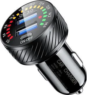 Car Charger, 36W Fast Car Charger Adapter | Dual USB Car Fast Charge with Colorful Voltmeter & ON/Off Switch Car Charger, 36W Fast Car Charger Adapter | Dual USB Car Fast Charge with Colorful Voltmeter & ON/Off Switch