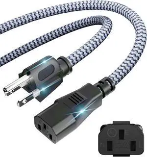 Power Cord - 3 Pin Power Cord Braided,10FT/3m AC Replacement Power Cable 3 Prong,Universal Power Cord for Monitor, PS3, Xbox-360, TV, Computer, Printer,PC and More(10A,110V-250V,18AWG) Power Cord - 3 Pin Power Cord Braided,10FT/3m AC Replacement Power Cable 3 Prong,Universal Power Cord for Monitor, PS3, Xbox-360, TV, Computer, Printer,PC and More(10A,110V-250V,18AWG)