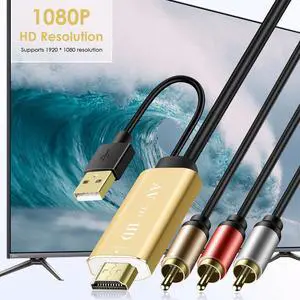 RCA to HDMI Converter for Smart TV - Composite AV to HDMI 1080P Aluminum Alloy Video Audio Adapter for VCR/DVD/VHS Player/Roku/PS2 Game Console - 6 Feet (Golden) RCA to HDMI Converter for Smart TV - Composite AV to HDMI 1080P Aluminum Alloy Video Audio Adapter for VCR/DVD/VHS Player/Roku/PS2 Game Console - 6 Feet (Golden)