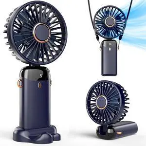 Handheld Fan, 5 Speeds, 8H Battery, 90° Tilt, Rechargeable, Blue | Digital display, 8-hour runtime, 90° adjustable tilt, battery operated, portable, for indoor & outdoor use Handheld Fan, 5 Speeds, 8H Battery, 90° Tilt, Rechargeable, Blue | Digital display, 8-hour runtime, 90° adjustable tilt, battery operated, portable, for indoor & outdoor use