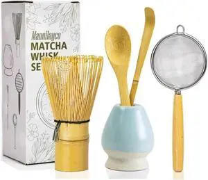 Matcha Whisk Set 5pcs Bamboo Chasen with Holder, Chashaku Scoop, Spoon, Fine Matcha Whisk Set 5pcs Bamboo Chasen with Holder, Chashaku Scoop, Spoon, Fine