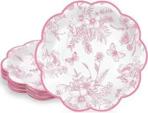 30 Pcs Pink Floral Paper Plates, 7 inch Tea Party Plates | Vintage Flower Toile 30 Pcs Pink Floral Paper Plates, 7 inch Tea Party Plates | Vintage Flower Toile