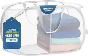 Collapsible Laundry Basket, 2-Compartment Mesh Hamper Foldable, Collapsible Laundry Basket, 2-Compartment Mesh Hamper Foldable,