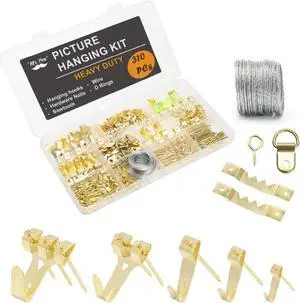 - Picture Hanging Kit, 310 pcs, Gold, Assorted Hooks | Includes Nails, Sawtooth - Picture Hanging Kit, 310 pcs, Gold, Assorted Hooks | Includes Nails, Sawtooth