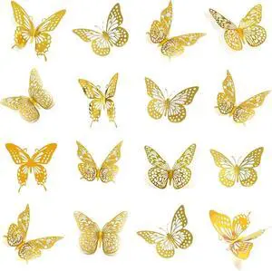 3D Butterfly Wall Decor 48Pcs Gold Removable Stickers Party | Gold metallic, 4 3D Butterfly Wall Decor 48Pcs Gold Removable Stickers Party | Gold metallic, 4