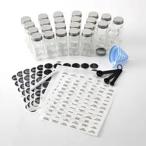 24 Piece 4 oz Empty Glass Jars with Lids, Spice Jars Organizer Set with Funnel & 24 Piece 4 oz Empty Glass Jars with Lids, Spice Jars Organizer Set with Funnel &
