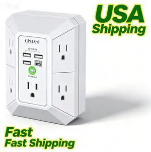 Wall Charger, Surge Protector, QINLIANF 5 Outlet Extender with 4 USB Ports | 1680 Joules, 3-Sided Power Strip, Multi Plug Wall Outlet Adapter Spaced for Home Travel Office, White Wall Charger, Surge Protector, QINLIANF 5 Outlet Extender with 4 USB Ports | 1680 Joules, 3-Sided Power Strip, Multi Plug Wall Outlet Adapter Spaced for Home Travel Office, White