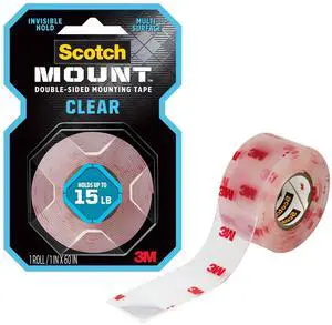 1 in x 60 in Clear DoubleSided Mounting Tape, HeavyDuty Permanent Invisible Wall Adhesive Tape Holds Up to 15 LB, NoNail Transparent Mount Tape for Glass Tile Acrylic Metal Indoor DIY Projects, 1 R 1 in x 60 in Clear DoubleSided Mounting Tape, HeavyDuty Permanent Invisible Wall Adhesive Tape Holds Up to 15 LB, NoNail Transparent Mount Tape for Glass Tile Acrylic Metal Indoor DIY Projects, 1 R