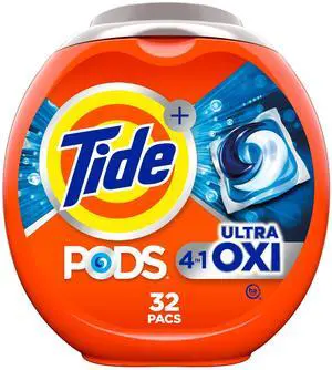 Tide PODS Ultra OXI Laundry Detergent Pacs, 4in1 Stain Remover Pods, Cold Water Compatible, 32Count Tide PODS Ultra OXI Laundry Detergent Pacs, 4in1 Stain Remover Pods, Cold Water Compatible, 32Count