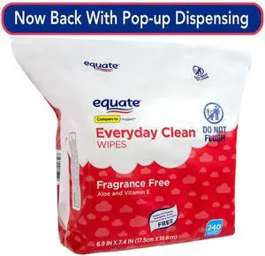 Equate FragranceFree Baby Wipes with Aloe Vera & Vitamin E, Hypoallergenic Everyday Cleansing Wet Wipes, 240Count Equate FragranceFree Baby Wipes with Aloe Vera & Vitamin E, Hypoallergenic Everyday Cleansing Wet Wipes, 240Count