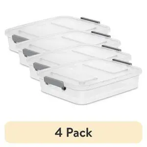 (4Pack) Sterilite 6.2 Quart Modular Latching Clear Plastic Storage Bin, WriteOn ID Latches, Gray, Stackable Organizer Container (4Pack) Sterilite 6.2 Quart Modular Latching Clear Plastic Storage Bin, WriteOn ID Latches, Gray, Stackable Organizer Container