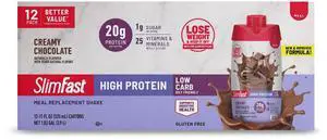 SlimFast HighProtein ReadytoDrink Meal Replacement Shake, Creamy Chocolate, 20g Protein, 11oz, 12Count, LowCarb GlutenFree OntheGo Nutrition Drink SlimFast HighProtein ReadytoDrink Meal Replacement Shake, Creamy Chocolate, 20g Protein, 11oz, 12Count, LowCarb GlutenFree OntheGo Nutrition Drink