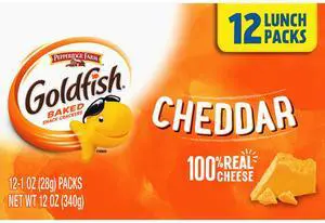 Goldfish Cheddar Cheese Crackers, 1 oz Individual Snack Packs, 12Count MultiPack Tray, Baked RealCheese Savory Snacks Goldfish Cheddar Cheese Crackers, 1 oz Individual Snack Packs, 12Count MultiPack Tray, Baked RealCheese Savory Snacks