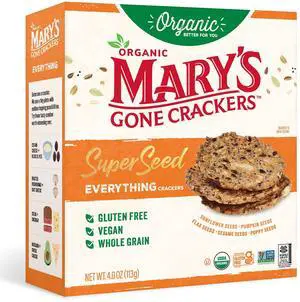 Marys Gone Crackers Super Seed Organic Everything Crackers, GlutenFree, WholeGrain Vegan Snack, 4 oz Marys Gone Crackers Super Seed Organic Everything Crackers, GlutenFree, WholeGrain Vegan Snack, 4 oz