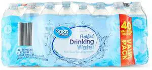 Great Value Purified Drinking Water, 16.9 fl oz PerBottle, 40Count Bulk Pack, Portable SingleServe Bottled Water Great Value Purified Drinking Water, 16.9 fl oz PerBottle, 40Count Bulk Pack, Portable SingleServe Bottled Water
