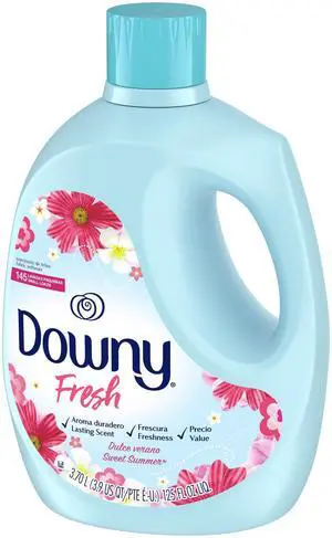 Downy Fresh NonConcentrated Liquid Fabric Softener, Sweet Summer Scent, 125 fl oz, 145 Loads, LongLasting Fresh Fabric Conditioner Downy Fresh NonConcentrated Liquid Fabric Softener, Sweet Summer Scent, 125 fl oz, 145 Loads, LongLasting Fresh Fabric Conditioner