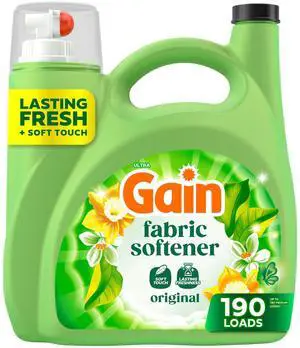 Gain Original Scent Liquid Fabric Softener, 140 fl oz, 190Loads, WrinkleStatic Reducing LongLasting Freshness Laundry Conditioner Gain Original Scent Liquid Fabric Softener, 140 fl oz, 190Loads, WrinkleStatic Reducing LongLasting Freshness Laundry Conditioner