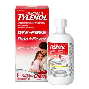 Childrens Tylenol DyeFree Oral Suspension, Acetaminophen Fever & Pain Reducer, Cherry Flavor, 8 fl oz, 160mg / 5mL, No Artificial Dyes Childrens Tylenol DyeFree Oral Suspension, Acetaminophen Fever & Pain Reducer, Cherry Flavor, 8 fl oz, 160mg / 5mL, No Artificial Dyes