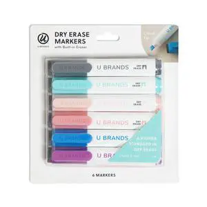 U Brands Dry Erase Markers, 6 Count, Assorted Colors, Low-Odor, Chisel (5 mm) Tip U Brands Dry Erase Markers, 6 Count, Assorted Colors, Low-Odor, Chisel (5 mm) Tip