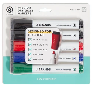 U Brands Low-Odor Dry Erase Markers, Chisel Tip, 5 Count, Assorted Colors U Brands Low-Odor Dry Erase Markers, Chisel Tip, 5 Count, Assorted Colors