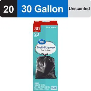 Great Value 30-Gallon Large Flap Tie Trash Bags, 20 Bags Great Value 30-Gallon Large Flap Tie Trash Bags, 20 Bags